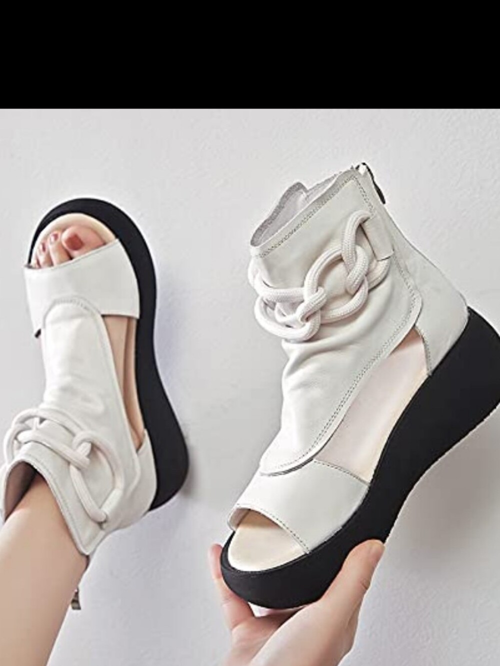 Sttiyaf White gladiator Zip Back Ankle leather sandals Open Toe 9 New High Top - Picture 3 of 8